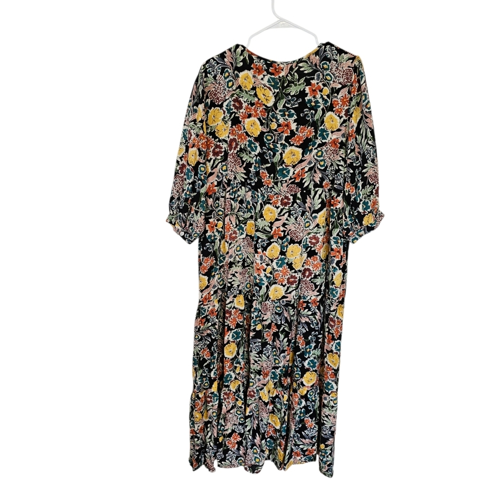 Natural Life L/XL Sage Vneck Maxi Tiered Floral Tassel Tropical Garden Rose Prin - Picture 3 of 11